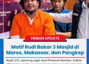 Seorang sopir asal Polewali Mandar, Sulawesi Barat (Sulbar) Rudi (47), ditangkap polisi usai membakar tiga masjid di Sulawesi Selatan (Sulsel).