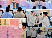 Presiden Prabowo Subianto Menyaksikan Penyerahan Laporan Capaian Hasil Satuan Tugas Penertiban Kawasan Hutan (Satgas PKH) dan Penyelamatan Keuangan Negara Tahun 2025 yang Digelar di Gedung Utama Kompleks Kejaksaan Agung Republik Indonesia,